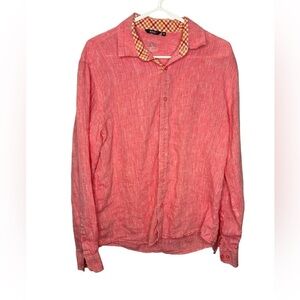 Bohio Mens 100% Linen Pink Long Sleeve Button Down Short Size Medium